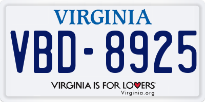 VA license plate VBD8925