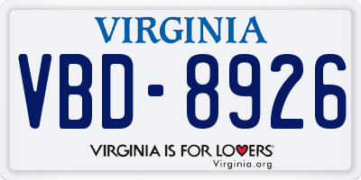 VA license plate VBD8926