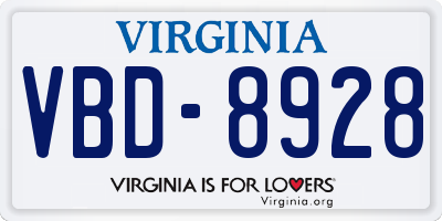 VA license plate VBD8928