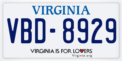 VA license plate VBD8929