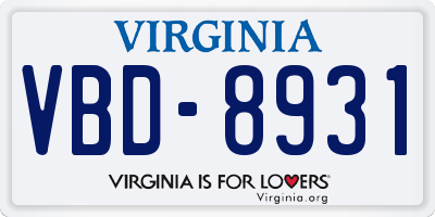 VA license plate VBD8931