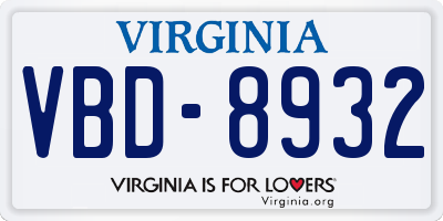 VA license plate VBD8932