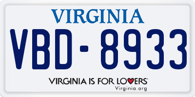 VA license plate VBD8933