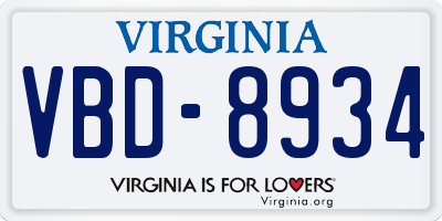 VA license plate VBD8934