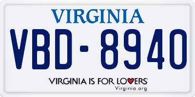 VA license plate VBD8940