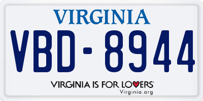 VA license plate VBD8944