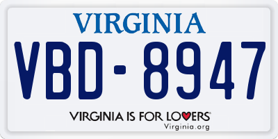 VA license plate VBD8947