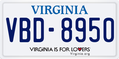 VA license plate VBD8950