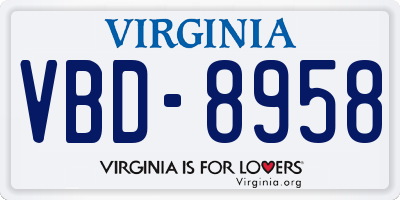 VA license plate VBD8958