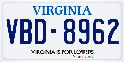 VA license plate VBD8962