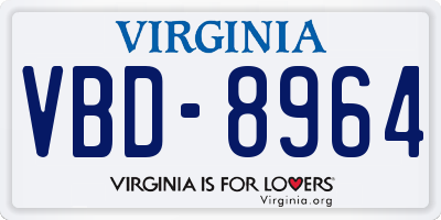 VA license plate VBD8964
