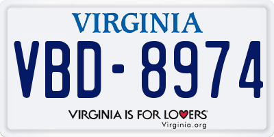 VA license plate VBD8974