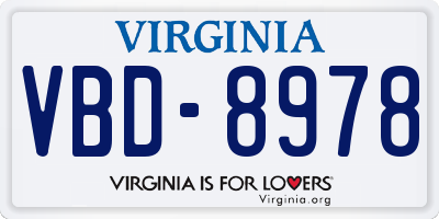 VA license plate VBD8978