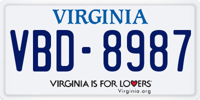 VA license plate VBD8987