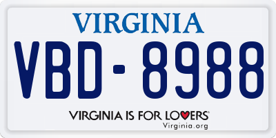VA license plate VBD8988