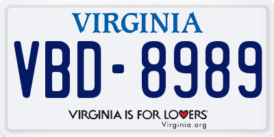 VA license plate VBD8989