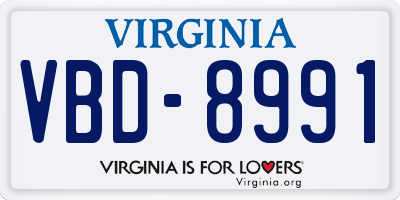 VA license plate VBD8991