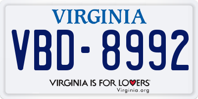 VA license plate VBD8992