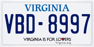 VA license plate VBD8997