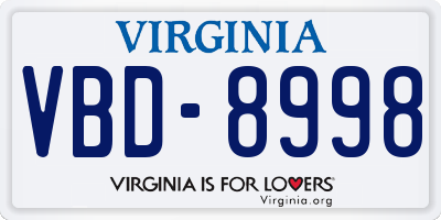 VA license plate VBD8998