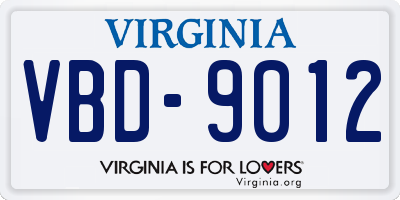 VA license plate VBD9012