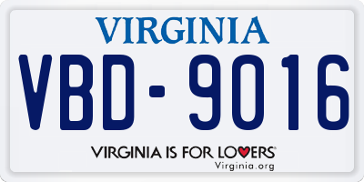 VA license plate VBD9016