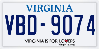 VA license plate VBD9074