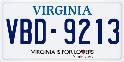VA license plate VBD9213