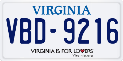 VA license plate VBD9216