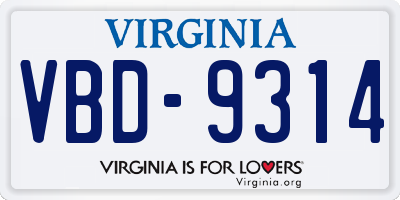 VA license plate VBD9314