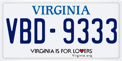 VA license plate VBD9333