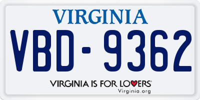VA license plate VBD9362