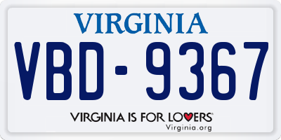 VA license plate VBD9367