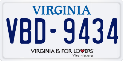 VA license plate VBD9434