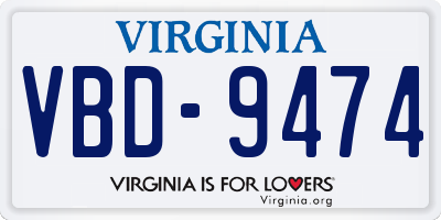 VA license plate VBD9474