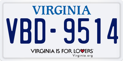 VA license plate VBD9514