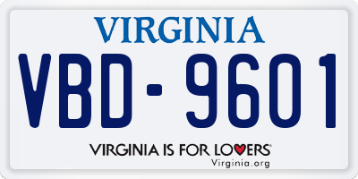 VA license plate VBD9601