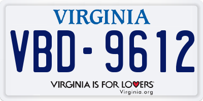 VA license plate VBD9612