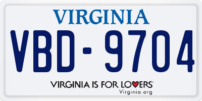 VA license plate VBD9704