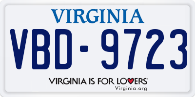 VA license plate VBD9723