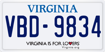 VA license plate VBD9834