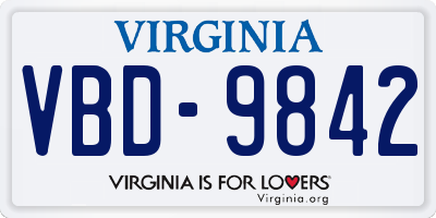 VA license plate VBD9842