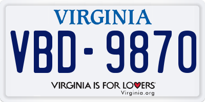 VA license plate VBD9870