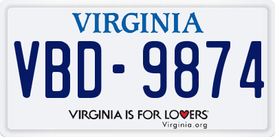 VA license plate VBD9874