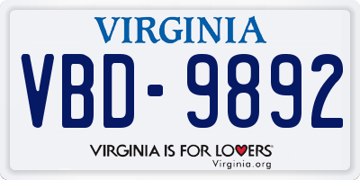 VA license plate VBD9892