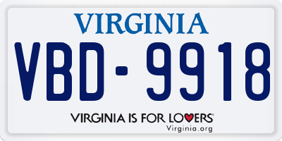 VA license plate VBD9918