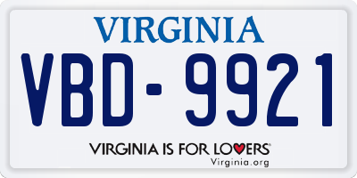 VA license plate VBD9921