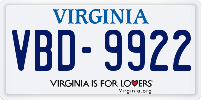 VA license plate VBD9922