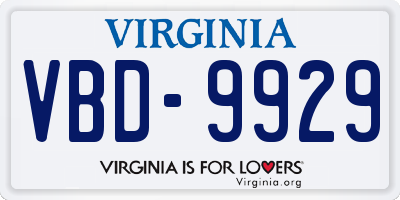 VA license plate VBD9929