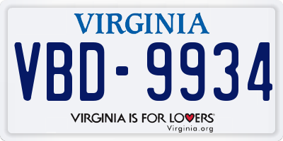 VA license plate VBD9934